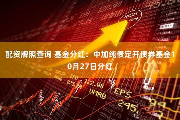 配资牌照查询 基金分红：中加纯债定开债券基金10月27日分红