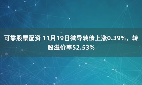 可靠股票配资 11月19日微导转债上涨0.39%，转股溢价率52.53%